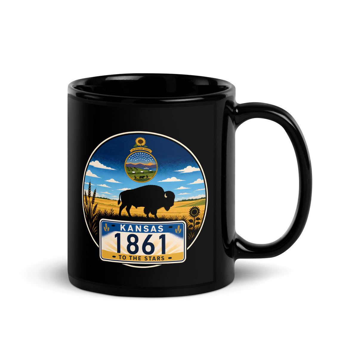 Kansas Black Glossy Mug