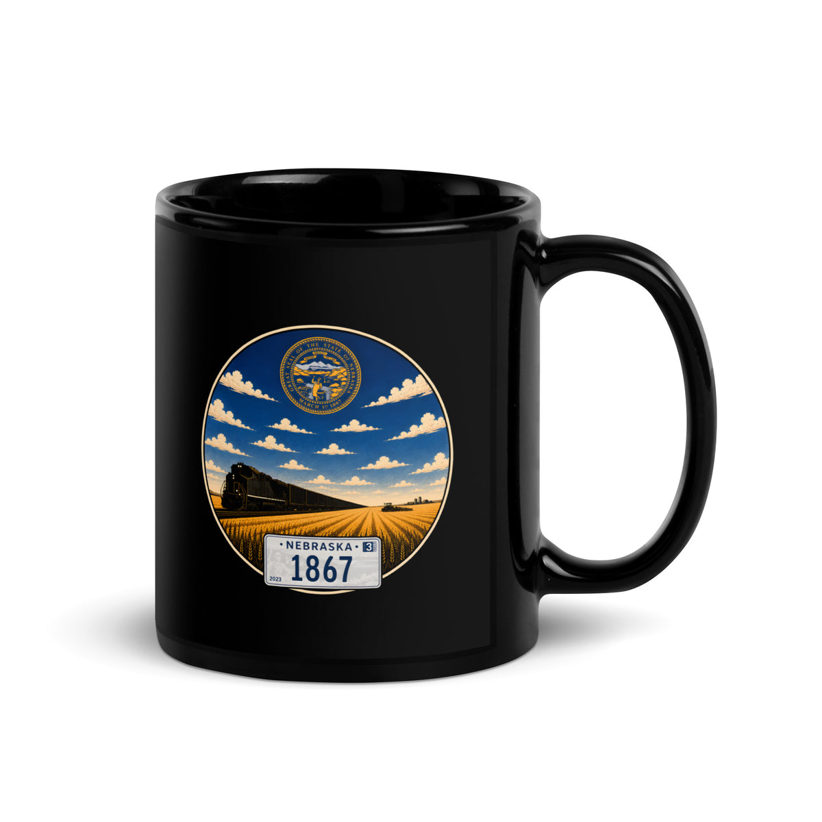 Nebraska Black Glossy Mug