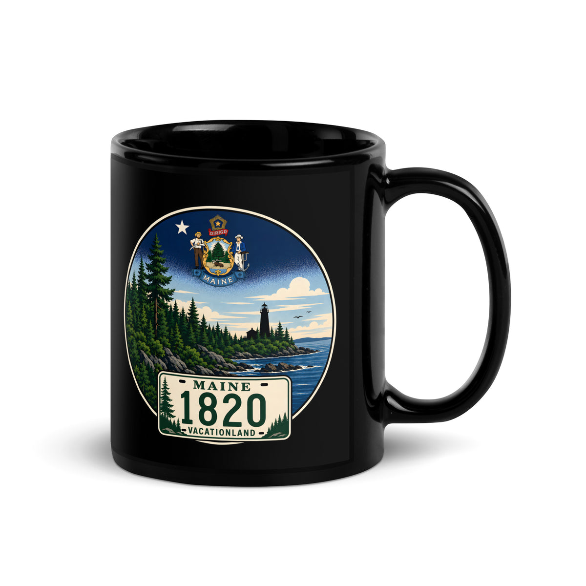 Maine Black Glossy Mug