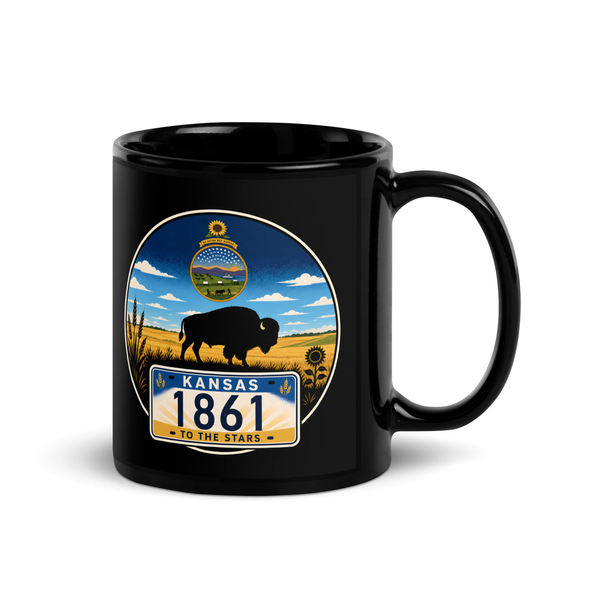 Kansas Black Glossy Mug